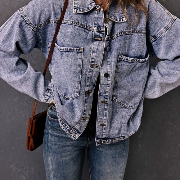 Buttoned Denim Jacket with Pockets - Picture 5 of 15
